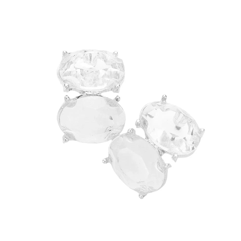 Silver Double Oval Stone Stud Earrings - Jewelry Store by Erik Rayo