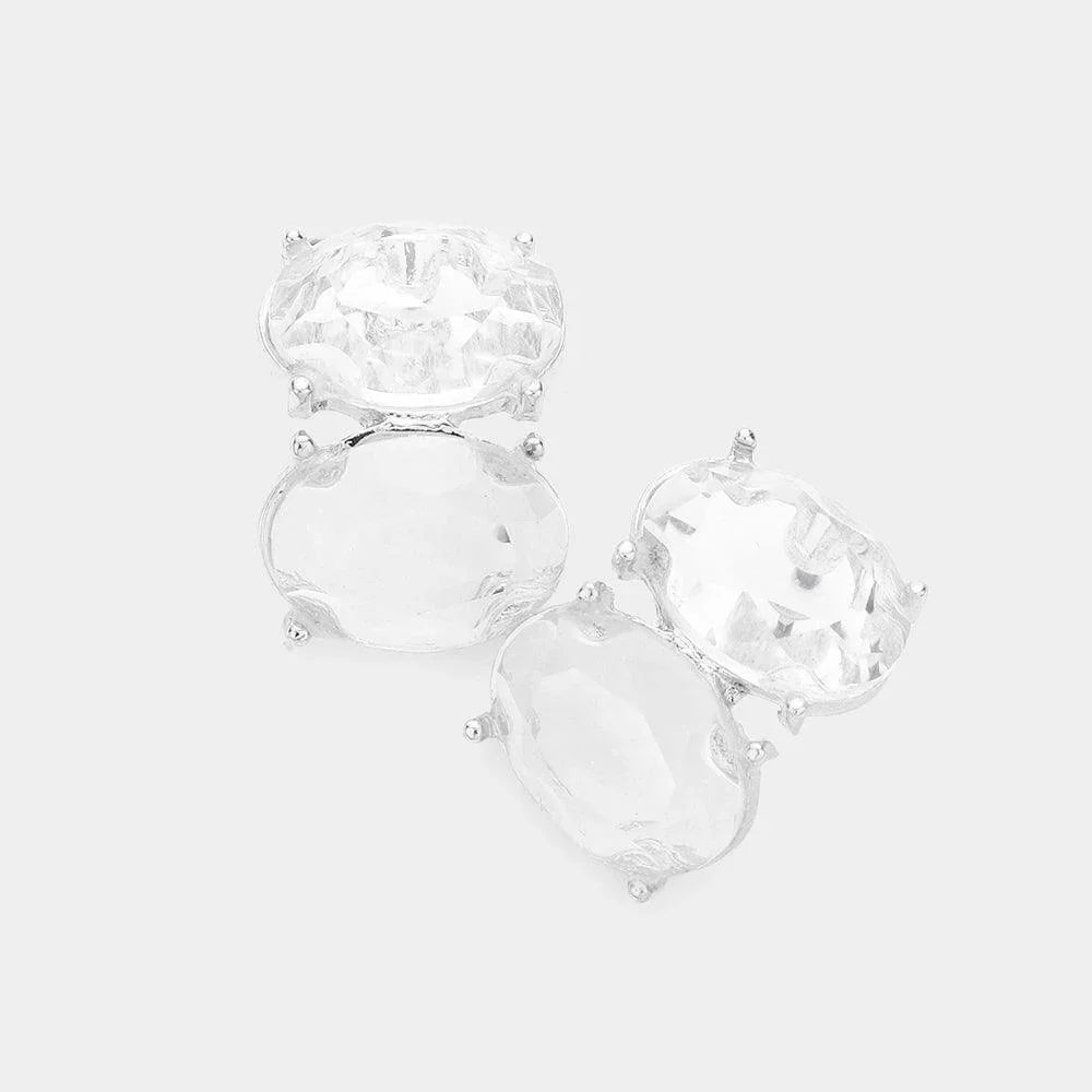 Silver Double Oval Stone Stud Earrings - Jewelry Store by Erik Rayo