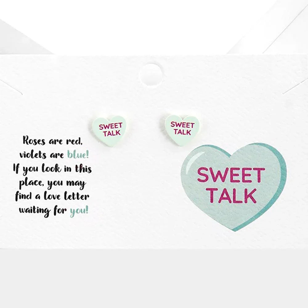 Sweet Talk Message Heart Stud Earrings - Jewelry Store by Erik Rayo