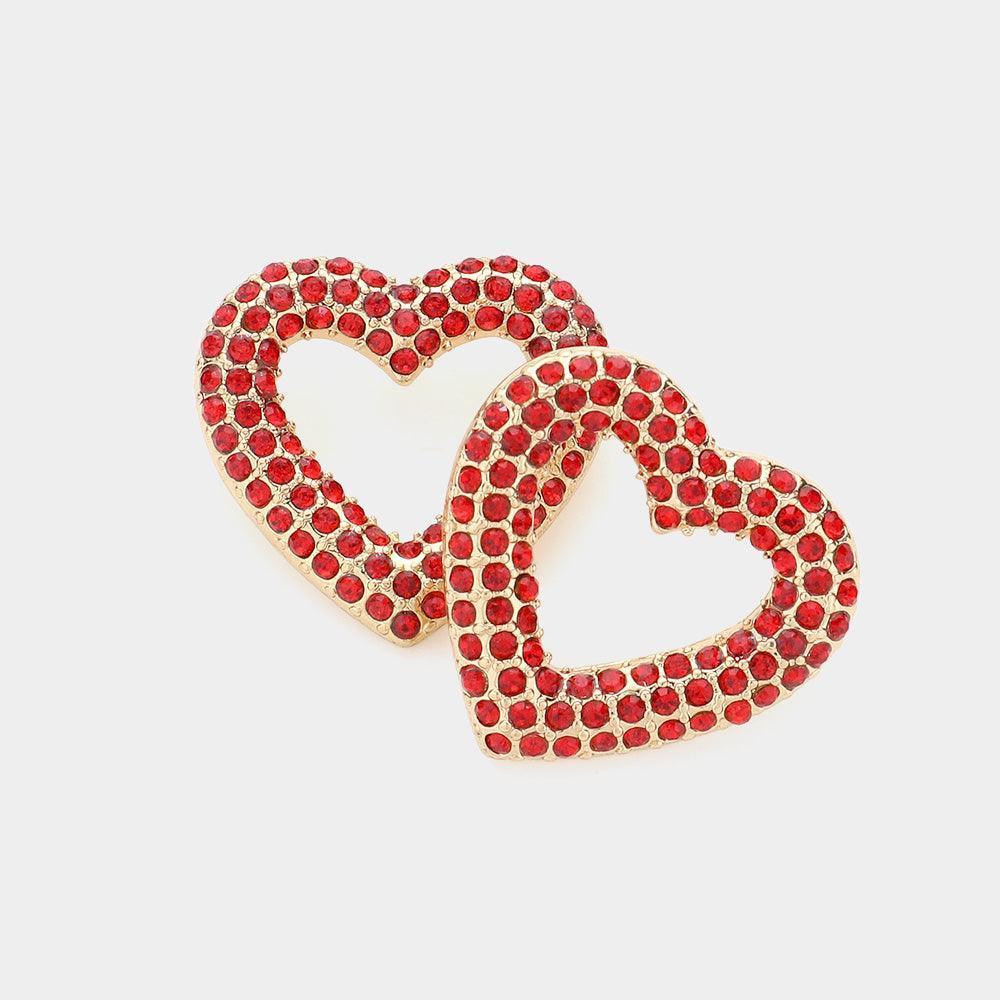 Red Stone Paved Open Heart Stud Earrings - Jewelry Store by Erik Rayo