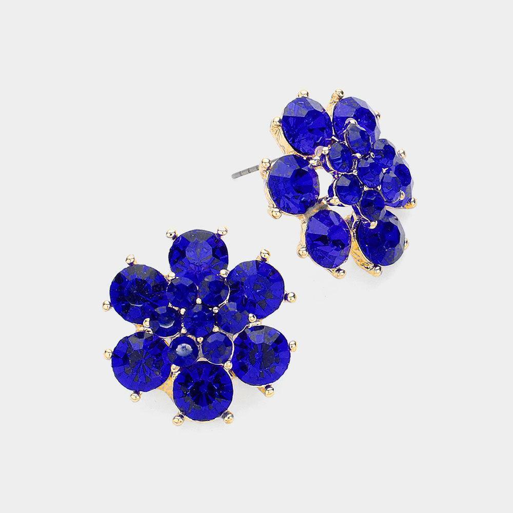 Blue Crystal Round Floral Evening Stud Earrings - Jewelry Store by Erik Rayo