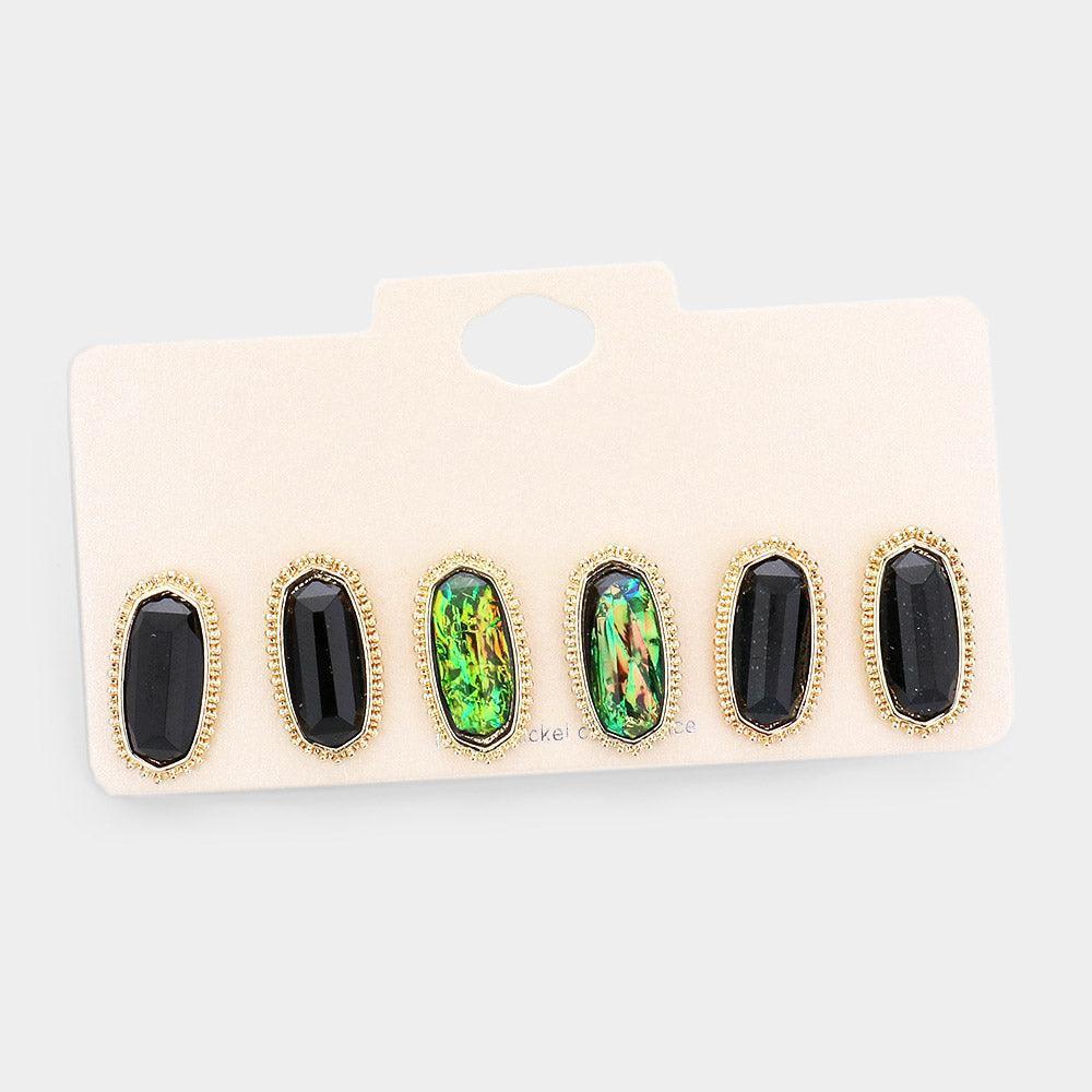 Black 3Pairs - Gold Trim Hexagon Bead Stud Earrings - Jewelry Store by Erik Rayo