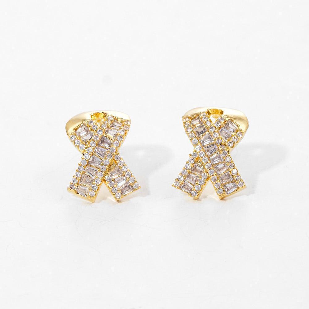 Silver Gold Dipped CZ Pink Ribbon Stud Earrings - Jewelry Store by Erik Rayo