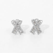 Load image into Gallery viewer, Silver White Gold Dipped CZ Pink Ribbon Stud Earrings
