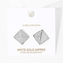 Load image into Gallery viewer, White White Gold Dipped CZ Pearl Embellished Geometric Stud Earrings
