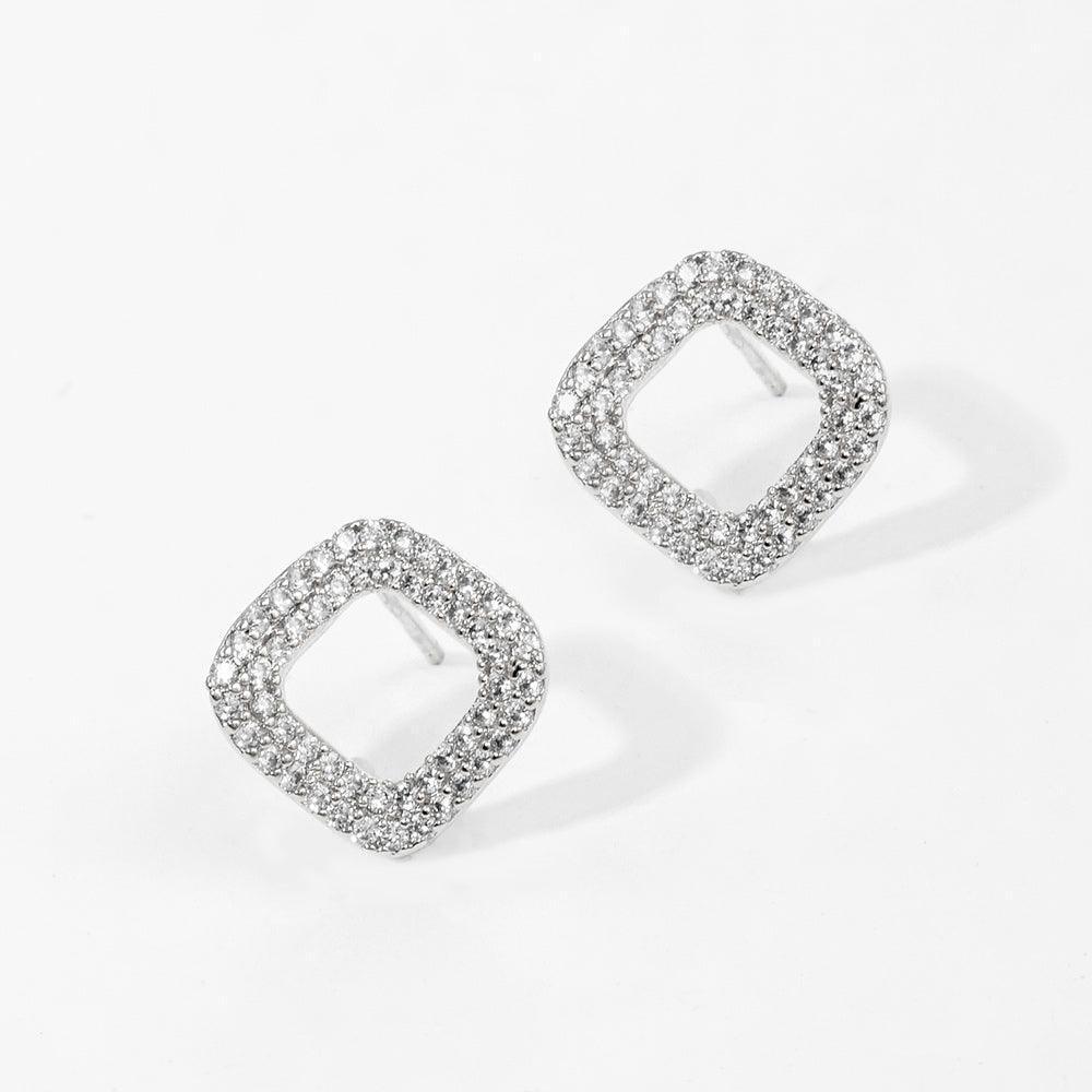 Silver White Gold Dipped CZ Open Square Stud Earrings - Jewelry Store by Erik Rayo