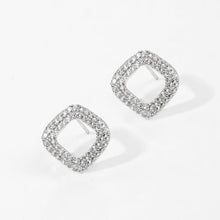 Load image into Gallery viewer, Silver White Gold Dipped CZ Open Square Stud Earrings
