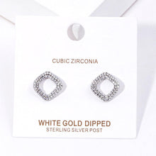 Load image into Gallery viewer, Silver White Gold Dipped CZ Open Square Stud Earrings
