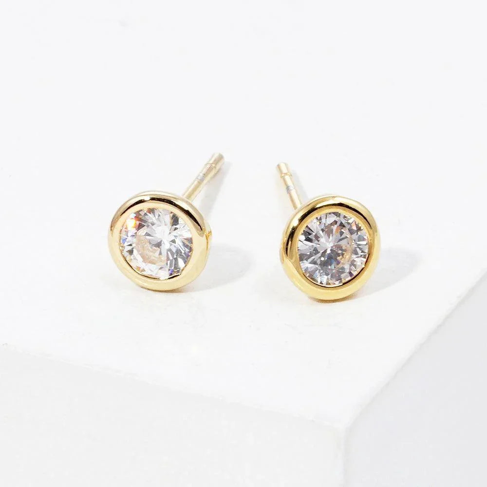 Silver Gold Dipped CZ Stone Bezel Stud Earrings - Jewelry Store by Erik Rayo