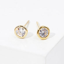 Load image into Gallery viewer, Silver Gold Dipped CZ Stone Bezel Stud Earrings
