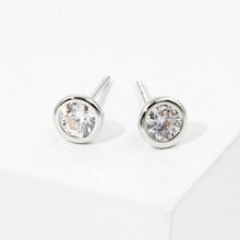 Load image into Gallery viewer, Silver White Gold Dipped CZ Stone Bezel Stud Earrings
