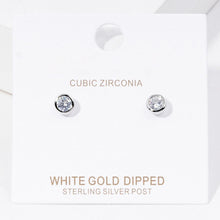 Load image into Gallery viewer, Silver White Gold Dipped CZ Stone Bezel Stud Earrings
