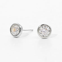 Load image into Gallery viewer, Silver White Gold Dipped CZ Stone Bezel Stud Earrings
