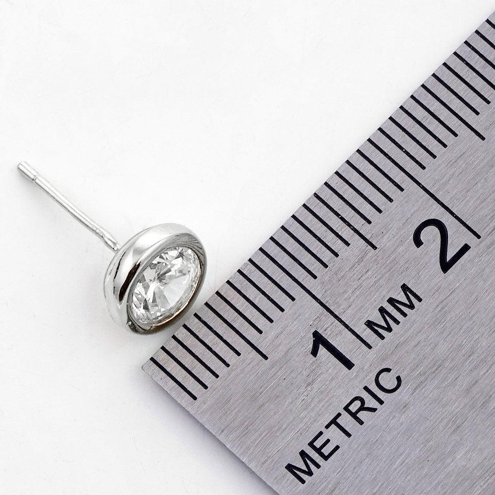 Silver White Gold Dipped CZ Stone Bezel Stud Earrings - Jewelry Store by Erik Rayo