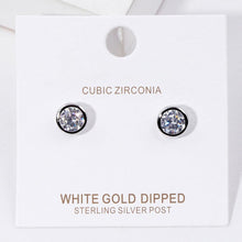 Load image into Gallery viewer, Silver White Gold Dipped CZ Stone Bezel Stud Earrings
