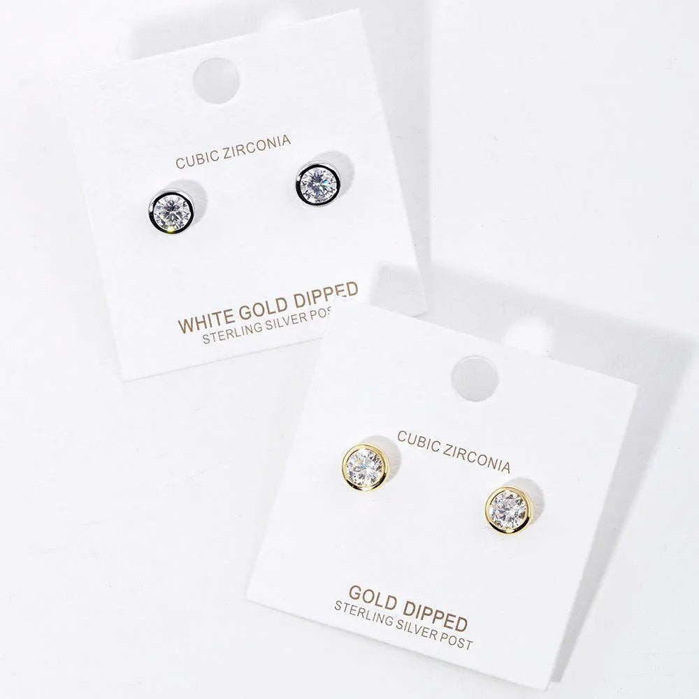 Silver White Gold Dipped CZ Stone Bezel Stud Earrings - Jewelry Store by Erik Rayo