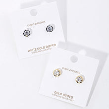 Load image into Gallery viewer, Silver White Gold Dipped CZ Stone Bezel Stud Earrings
