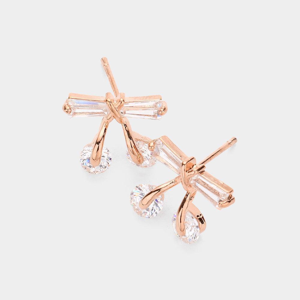 Rose Gold CZ Bow Stud Earrings - Jewelry Store by Erik Rayo