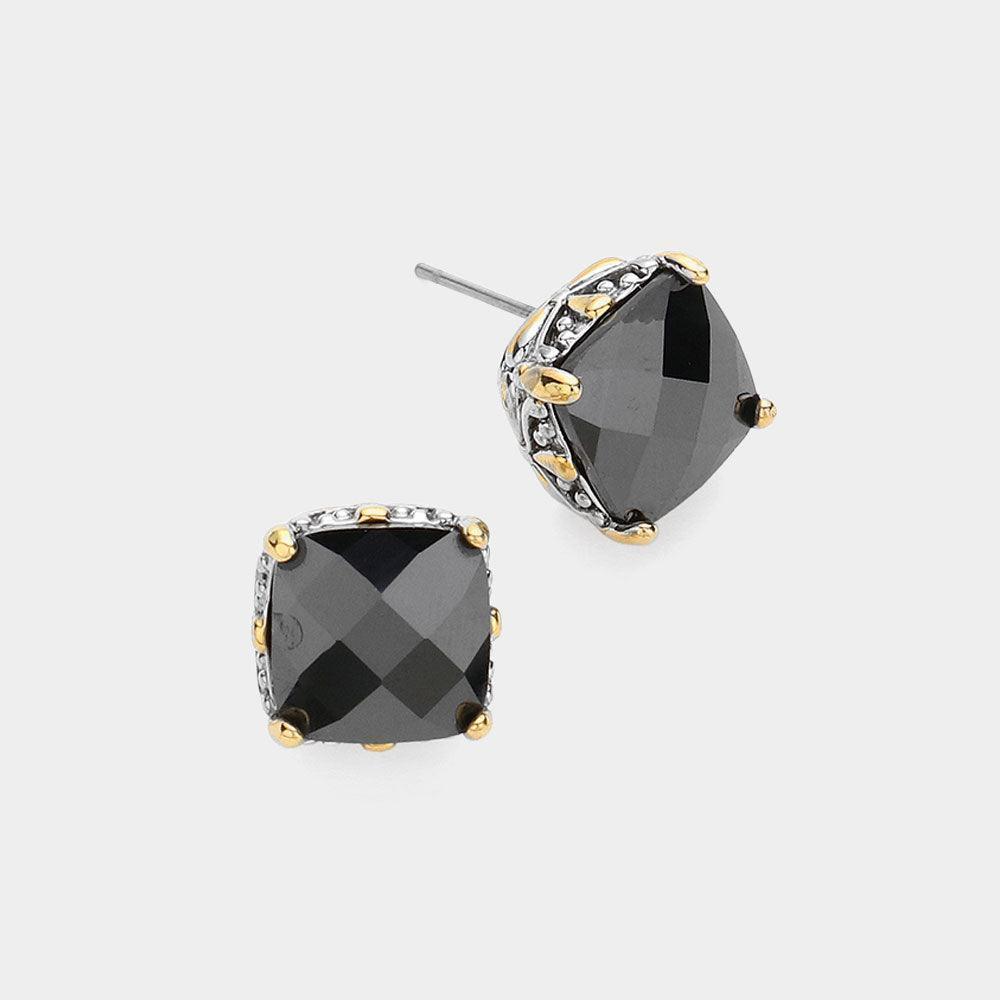 Black Square CZ Stone Cluster Stud Earrings - Jewelry Store by Erik Rayo