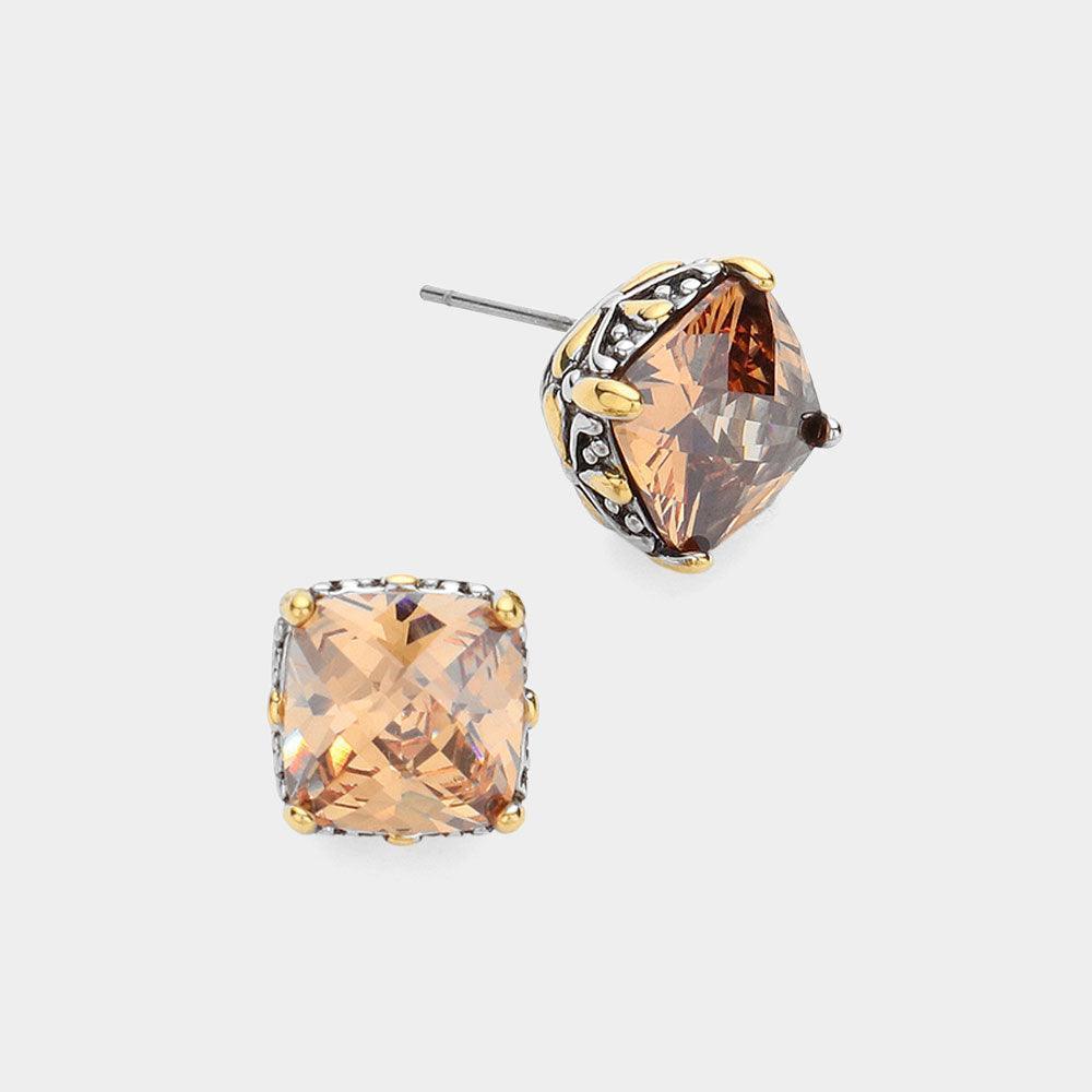 Square CZ Stone Cluster Stud Earrings - Jewelry Store by Erik Rayo
