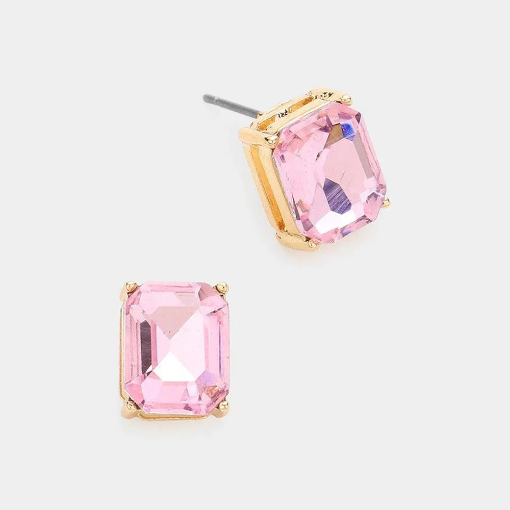 Pink Emerald Cut Stone Stud Evening Earrings - Jewelry Store by Erik Rayo