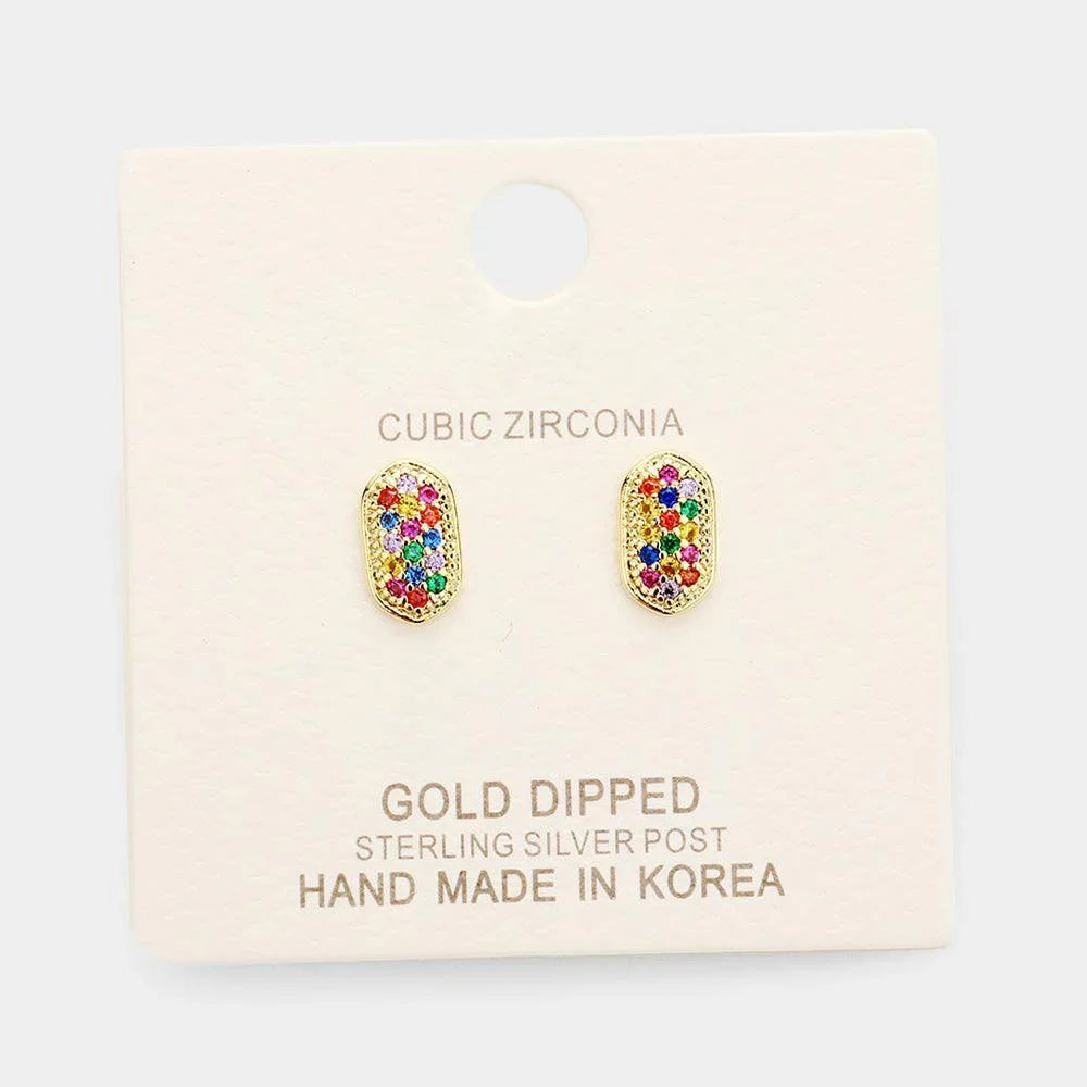 Silver Gold Dipped CZ Colorful Stone Pave Stud Earrings - Jewelry Store by Erik Rayo