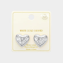 Load image into Gallery viewer, Silver White Gold Dipped CZ Stone Paved Puffy Heart Stud Earrings
