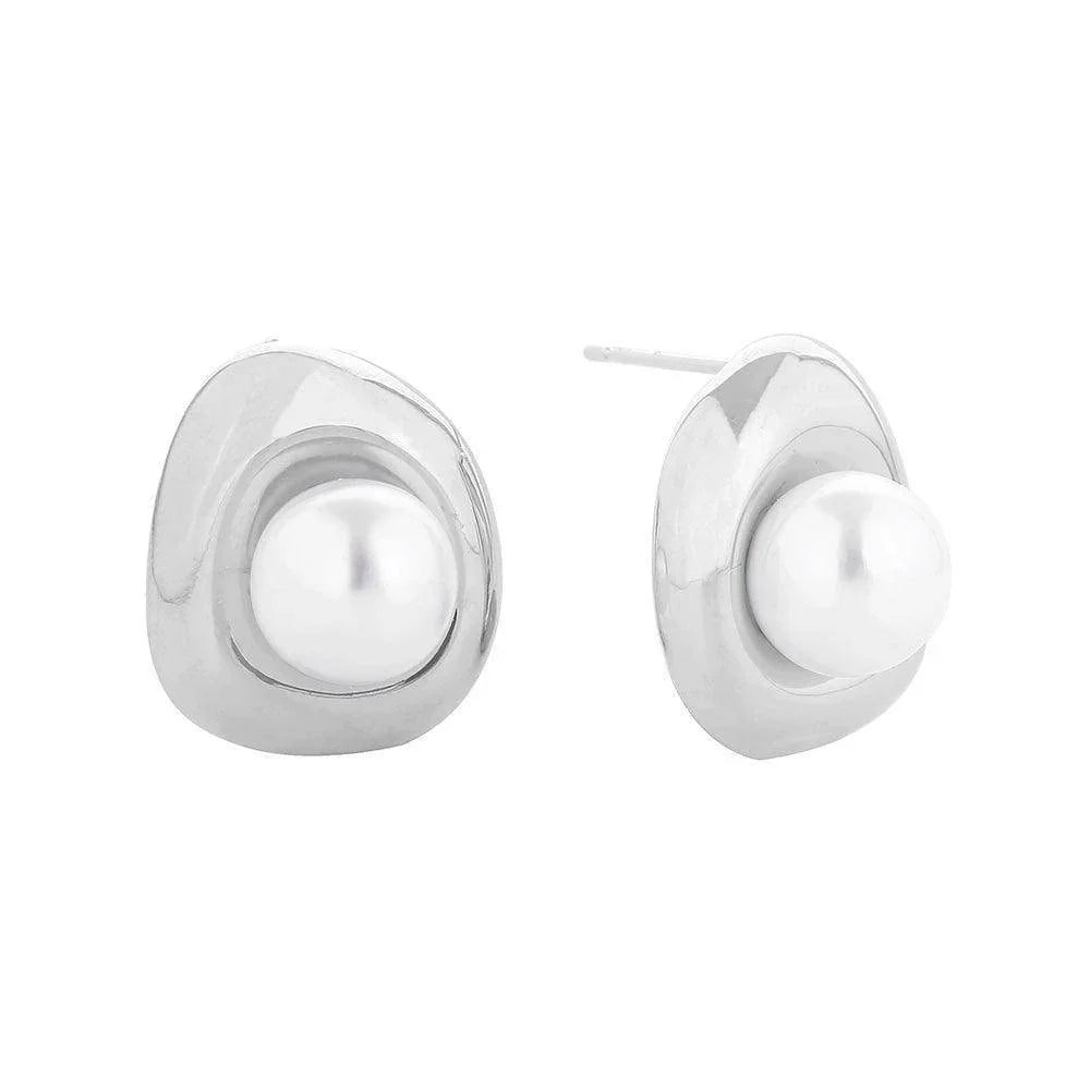 Silver White Gold Dipped Abstract Pearl Stud Earrings - Jewelry Store by Erik Rayo
