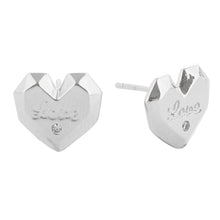 Load image into Gallery viewer, Silver White Gold Dipped LOVE Message CZ Stone Paved Stud Earrings
