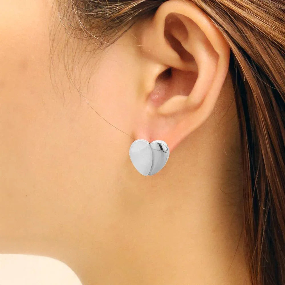 Silver White Gold Dipped Half Mother Of Pearl Heart Stud Earrings - Jewelry Store by Erik Rayo