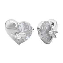 Load image into Gallery viewer, Silver White Gold Dipped Mystic Heart CZ  Stone Paved Stud Earrings
