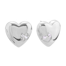 Load image into Gallery viewer, Silver White Gold Dipped CZ Stone Pointed Dream Heart Stud Earrings
