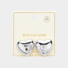 Load image into Gallery viewer, Silver White Gold Dipped CZ Stone Pointed Dream Heart Stud Earrings
