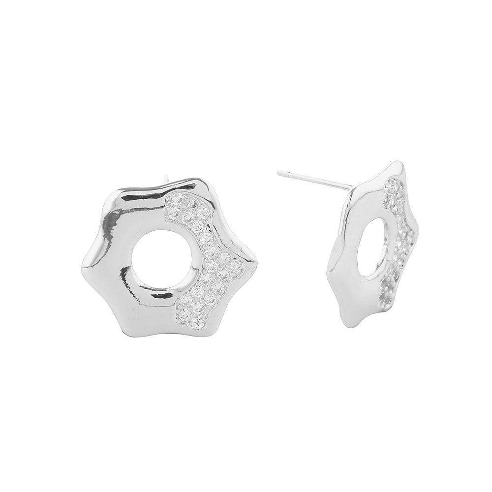 Silver White Gold Dipped CZ Paved Octagon Stud Earrings - Jewelry Store by Erik Rayo