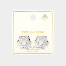 Load image into Gallery viewer, Silver White Gold Dipped CZ Paved Octagon Stud Earrings
