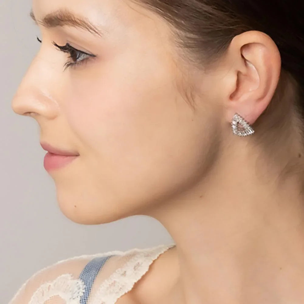 Silver White Gold Dipped CZ Stone Paved Twinkle Triangle Stud Earrings - Jewelry Store by Erik Rayo