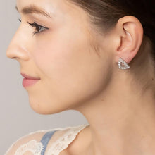 Load image into Gallery viewer, Silver White Gold Dipped CZ Stone Paved Twinkle Triangle Stud Earrings
