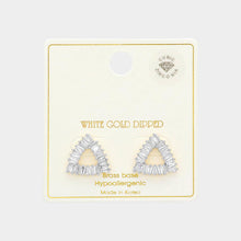 Load image into Gallery viewer, Silver White Gold Dipped CZ Stone Paved Twinkle Triangle Stud Earrings
