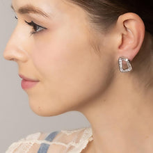 Load image into Gallery viewer, Silver White Gold Dipped CZ Stone Paved Hollow Oval Stud Earrings
