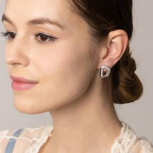 Load image into Gallery viewer, Silver White Gold Dipped CZ Stone Paved Hollow Oval Stud Earrings
