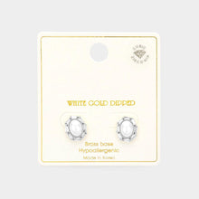 Load image into Gallery viewer, Silver White Gold Dipped CZ Stone Paved Oval Pearl Stud Earrings
