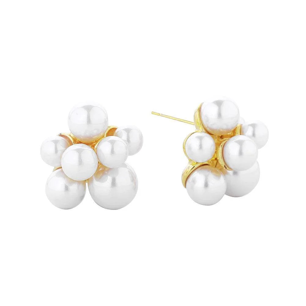 Gold 14K Gold Dipped Pearl Cluster Stud Earrings - Jewelry Store by Erik Rayo