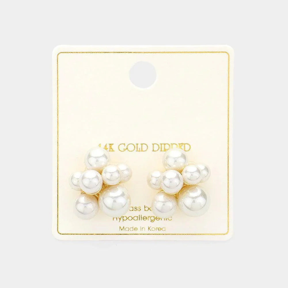 Gold 14K Gold Dipped Pearl Cluster Stud Earrings - Jewelry Store by Erik Rayo