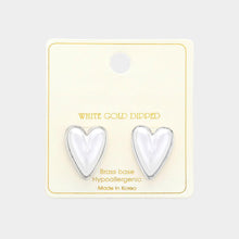 Load image into Gallery viewer, Silver White Gold Dipped  Pearl Heart Stud Earrings
