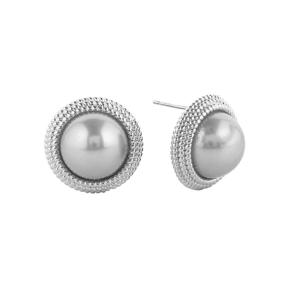 Silver White Gold Dipped Pearl Button Stud Earrings - Jewelry Store by Erik Rayo