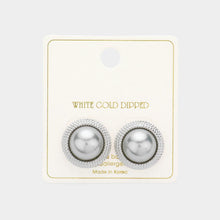 Load image into Gallery viewer, Silver White Gold Dipped Pearl Button Stud Earrings
