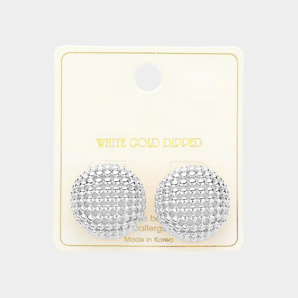 Silver White Gold Dipped Beaded Circle Stud Earrings - Jewelry Store by Erik Rayo