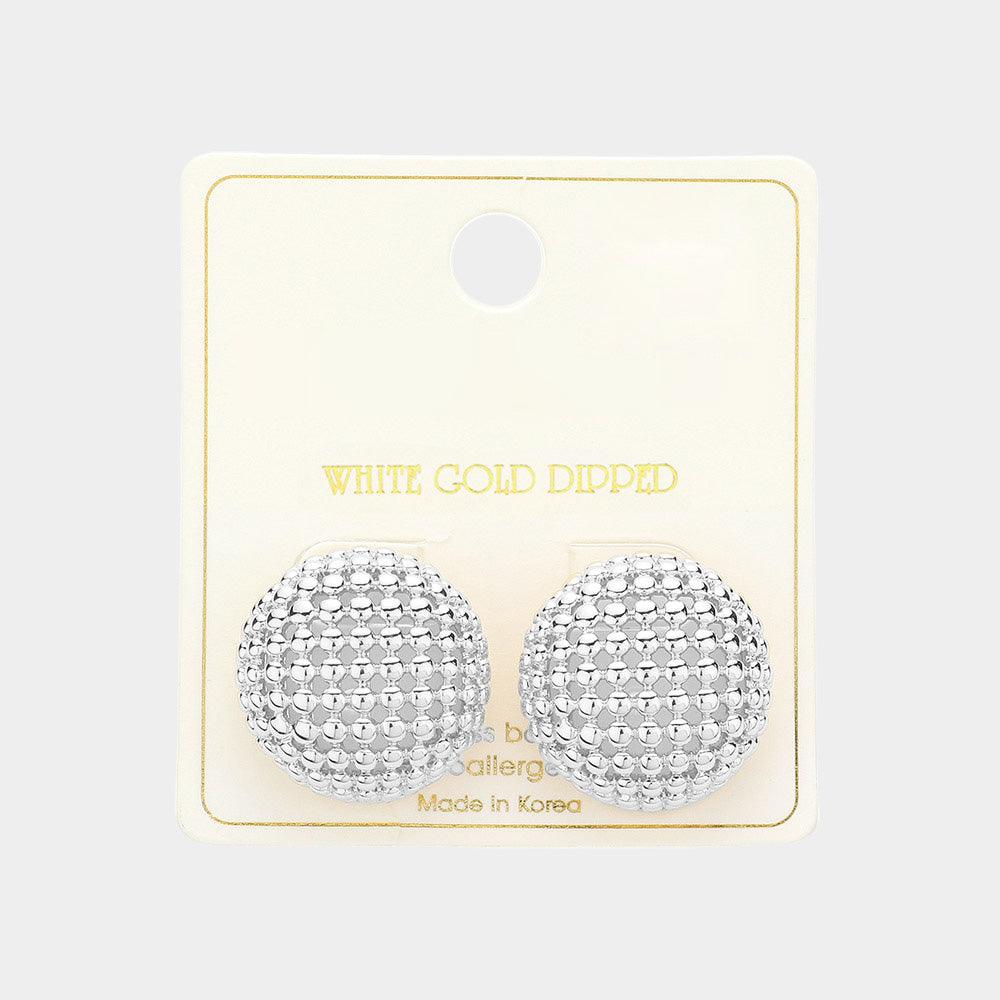 Silver White Gold Dipped Beaded Circle Stud Earrings