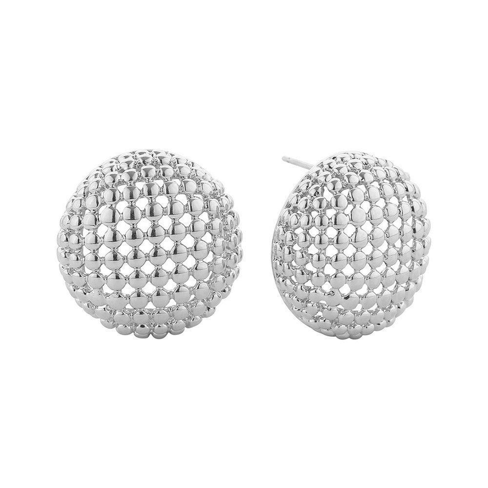 Silver White Gold Dipped Beaded Circle Stud Earrings - Jewelry Store by Erik Rayo