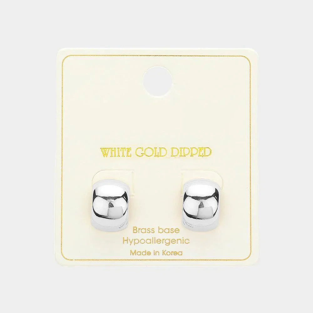 Silver White Gold Dipped Round Square Stud Earrings - Jewelry Store by Erik Rayo